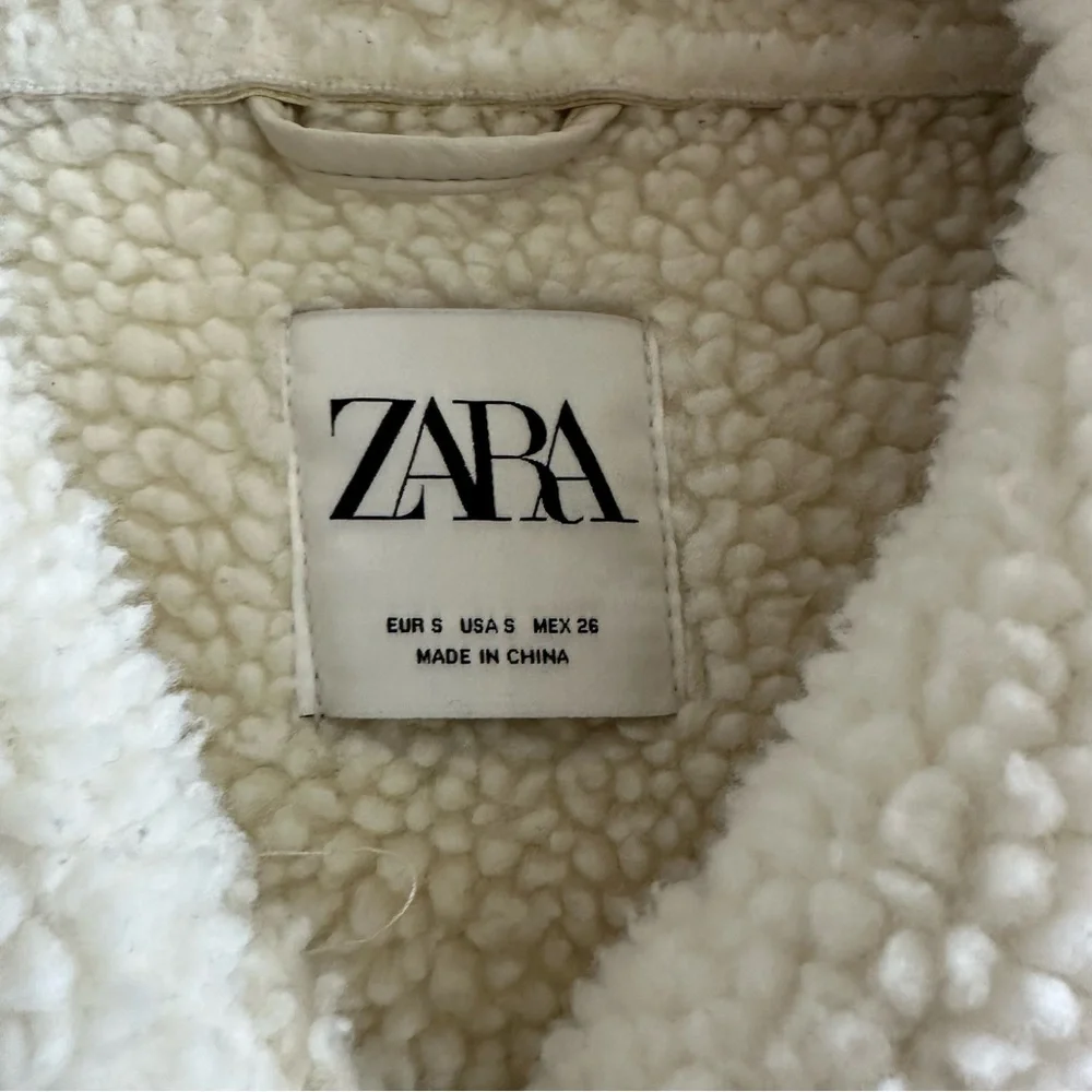 Zara Off-White Shearling Jacket coat - Picture 3 of 10